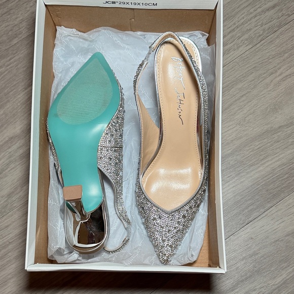 Betsey Johnson Silver Rhinestone Heels - Picture 2 of 3